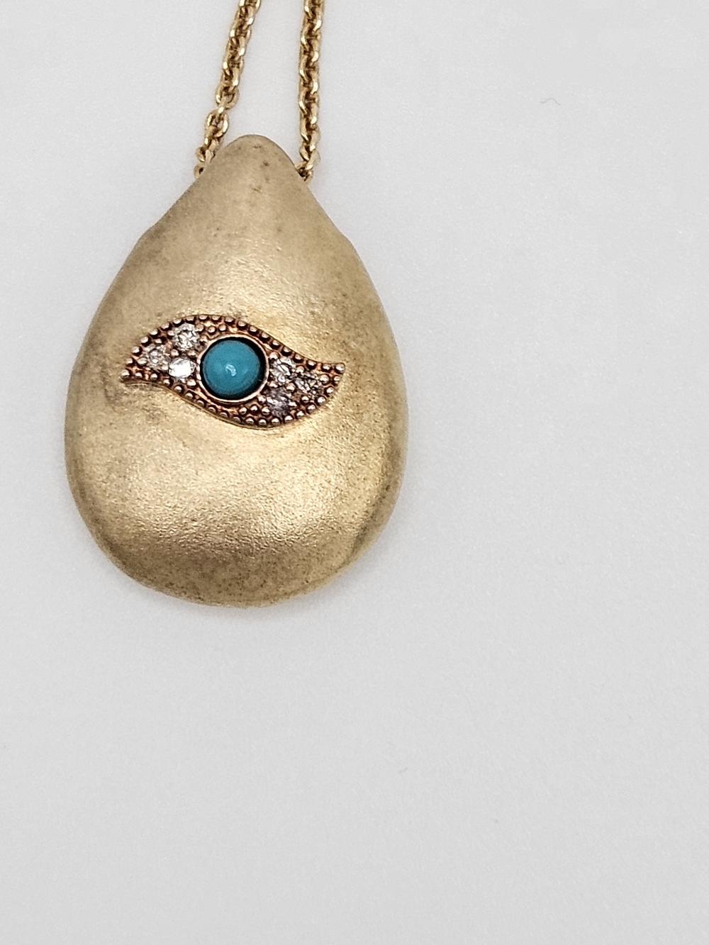 Gold Teardrop Pendant Necklace with Turquoise Accent